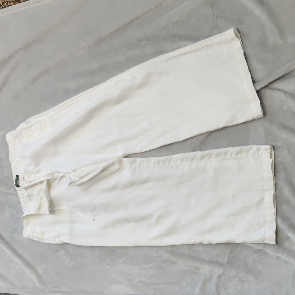 Ralph Lauren White Wide Leg Linen Pants size 12